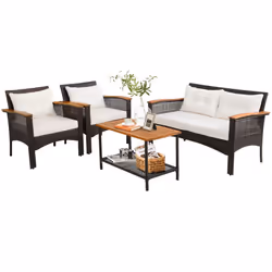 4 Pcs Outdoor Patio Furniture Set PE Rattan Patio Sofa Table Set