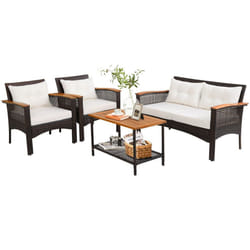 4 Pcs Outdoor Patio Furniture Set PE Rattan Patio Sofa Table Set