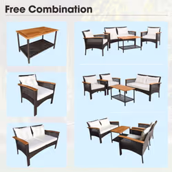 4 Pcs Outdoor Patio Furniture Set PE Rattan Patio Sofa Table Set
