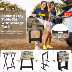 4 Pieces Foldable Garden Side Table Portable Serving Camping Table Set 48 x 40 x 67cm