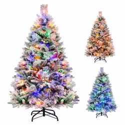 4.5 FT Pre-Lit Artificial Christmas Tree Snow-flocked Xmas Tree With 8 LED Modes