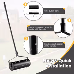 45 cm Manual Lawn Aerator Heavy Duty Rolling Aerator Lawn Tool-Black