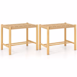 45cm Dining Stool Set of 2 Rubber Wood Frame & Woven Paper Seat