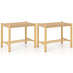 45cm Dining Stool Set of 2 Rubber Wood Frame & Woven Paper Seat