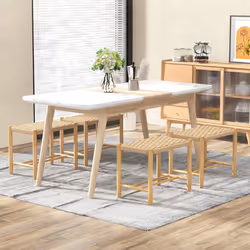 45cm Dining Stool Set of 2 Rubber Wood Frame & Woven Paper Seat