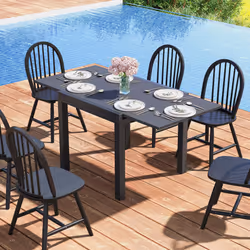 4-6 Person Expandable Patio Dining Table Aluminum Rectangular Indoor Outdoor Table