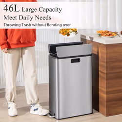 46L Trash Can Kitchen Waste Bin Slim Step Garbage Can w/Removable Bucket