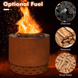49 cm Smokeless Fire Pit Stainless Steel Wood Burning Firepit-Brown