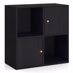 4-Cube Bookcase 3-Tier Bookshelf Storage Organizer w/2 Cabinets-Black