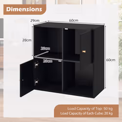 4-Cube Bookcase 3-Tier Bookshelf Storage Organizer w/2 Cabinets-Black