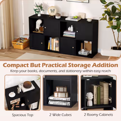 4-Cube Bookcase 3-Tier Bookshelf Storage Organizer w/2 Cabinets-Black
