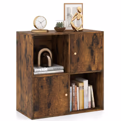 4-Cube Bookcase 3-Tier Bookshelf Storage Organizer w/2 Cabinets-Coffee