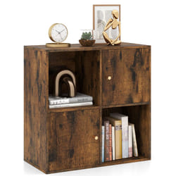 4-Cube Bookcase 3-Tier Bookshelf Storage Organizer w/2 Cabinets-Coffee