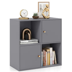 4-Cube Bookcase 3-Tier Bookshelf Storage Organizer w/2 Cabinets-Grey