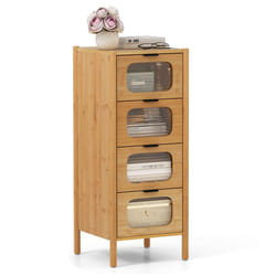 4-Drawer Dresser Bamboo Storage Cabinet w/ Fluted Tempered Glass Drawers