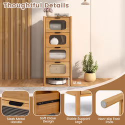 4-Drawer Dresser Bamboo Storage Cabinet w/ Fluted Tempered Glass Drawers