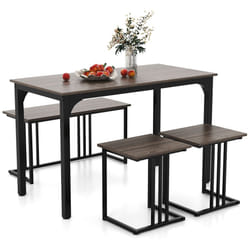 4-Piece Dining Table Set Industrial Dining Table W/ Bench & 2 Stools