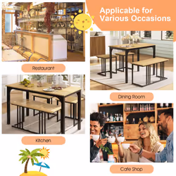 4-Piece Dining Table Set Industrial Dining Table W/ Bench & 2 Stools-Natural
