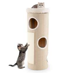 4-Story Cat House Elevated Cat Cave Bed for Multiple Cats-Natural