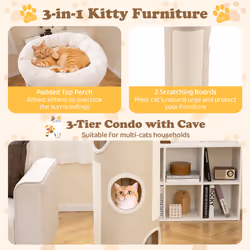 4-Story Cat House Elevated Cat Cave Bed for Multiple Cats-Natural