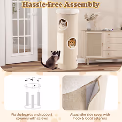 4-Story Cat House Elevated Cat Cave Bed for Multiple Cats-Natural