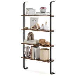 4-Tier Industrial Hanging Wall Display Bookshelf Wall Mounted Floating Shelves with Metal Frame