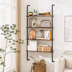 4-Tier Industrial Hanging Wall Display Bookshelf Wall Mounted Floating Shelves with Metal Frame