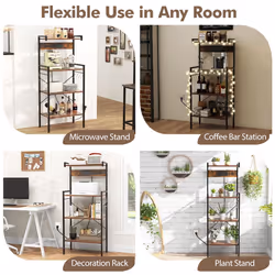 4-Tier Kitchen Bakers Rack Microwave Oven Stand w/ Power Outlet-Brown