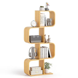4-Tier S-Shaped Bookcase Bamboo Bookshelf w/ 4 Open Cubes-Natural