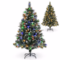 5 FT Pre-Lit Artificial Christmas Tree Hinged Full Tree w/ Flocked Tips