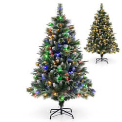 5 FT Pre-Lit Artificial Christmas Tree Hinged Full Tree w/ Flocked Tips