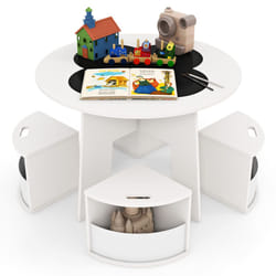 5 PCS Kids Table and Chair Set with 4 Storage Stools for Activity White