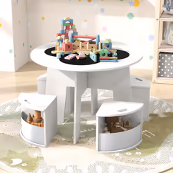 5 PCS Kids Table and Chair Set with 4 Storage Stools for Activity White