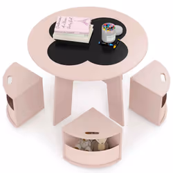 5 PCS Kids Table and Chair Set with 4 Storage Stools for Activity-Pink