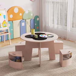 5 PCS Kids Table and Chair Set with 4 Storage Stools for Activity-Pink