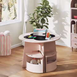 5 PCS Kids Table and Chair Set with 4 Storage Stools for Activity-Pink