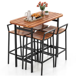 5 Piece Acacia Wood Bar Table & Chairs Set Patio Bistro Set for 4