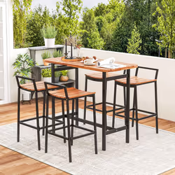 5 Piece Acacia Wood Bar Table & Chairs Set Patio Bistro Set for 4