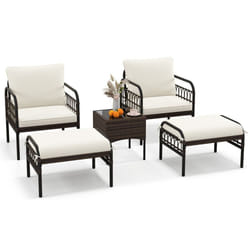 5 Piece Garden Furniture Set Patio Wicker Chairs Table Set w/ Ottomans