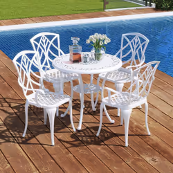 5 Piece Patio Cast Aluminum Dining Table & Chair Set Outdoor Bistro Set w/ Umbrella Hole