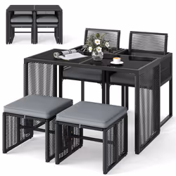 5 Pieces Patio Dining Set Outdoor Rattan Chairs with Table & Ottomans