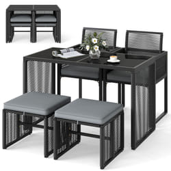 5 Pieces Patio Dining Set Outdoor Rattan Chairs with Table & Ottomans