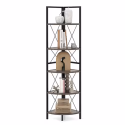 5 tier Corner Bookshelf 160 CM Tall Corner Storage Shelves w/ Metal Frame
