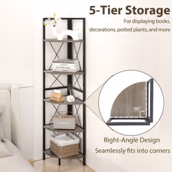 5 tier Corner Bookshelf 160 CM Tall Corner Storage Shelves w/ Metal Frame