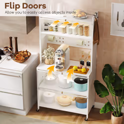 5 Tier Kitchen Bakers Rack Multifunctional Microwave Stand w/ Flip Door Cabinets