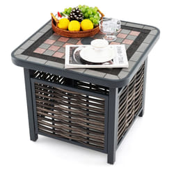 55cm Outdoor PE Rattan Side Table Outdoor Coffee Table w/ Umbrella Hole