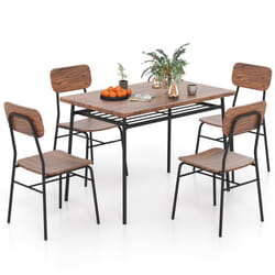 5Pcs Wood Square Kitchen Table & Chair Set Dining Table Set for 4-Brown