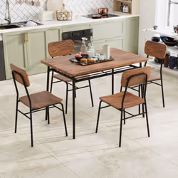 5Pcs Wood Square Kitchen Table & Chair Set Dining Table Set for 4-Brown