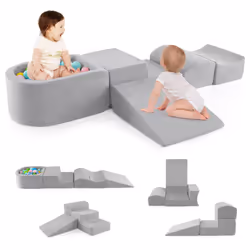 5-Piece Climb and Crawl Playset Soft Climbing Blocks with Ball Pit Grey