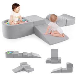5-Piece Climb and Crawl Playset Soft Climbing Blocks with Ball Pit Grey